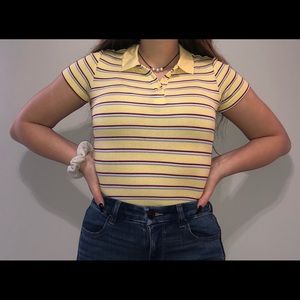 Stretchy yellow striped 3 button shirt